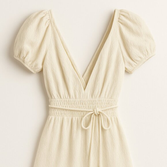 ZARA Cream Textured Puff Sleeve Romper – Size S - Picture 1 of 4
